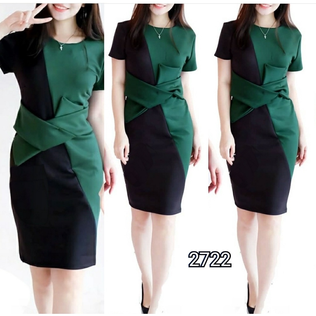 [HNFK] Dress Twotone Import / Dress / Dress Wanita / Dress Wanita Korea / Casual Dres