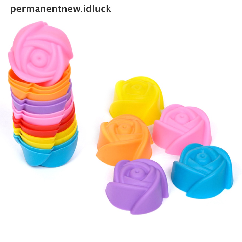 10 Pcs Alat Cetakan Pembuat Kue Muffin Cookie Cup Bahan Silikon Bentuk Mawar