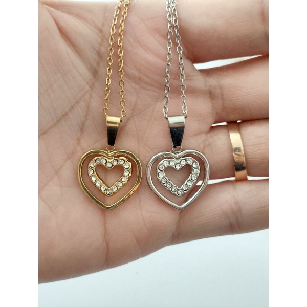 Kalung Set Liontin Permata Titanium Kalung Emas dan Putih KX8