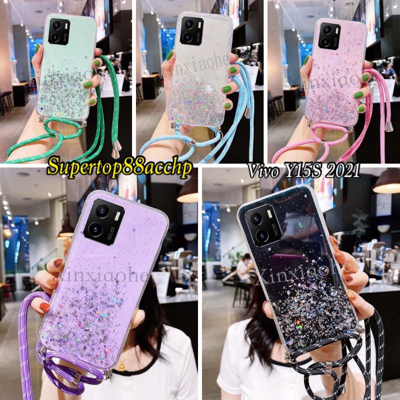 Case Tali Nagita Vivo V23E V23 5G Y15S Y01 Lanyard Glitter Gantungan