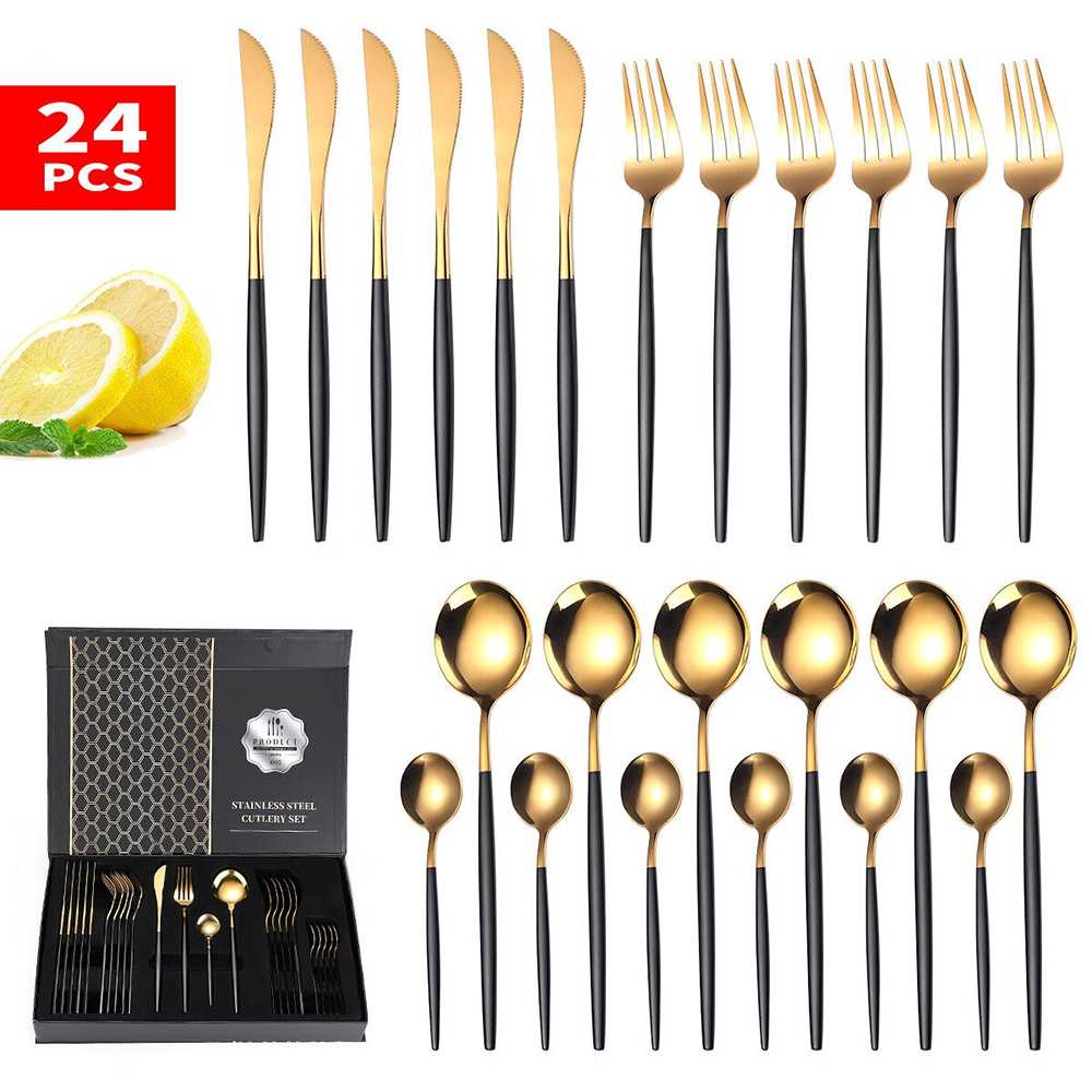 TaffHOME Set Perlengkapan Makan Sendok Garpu Pisau 24 PCS