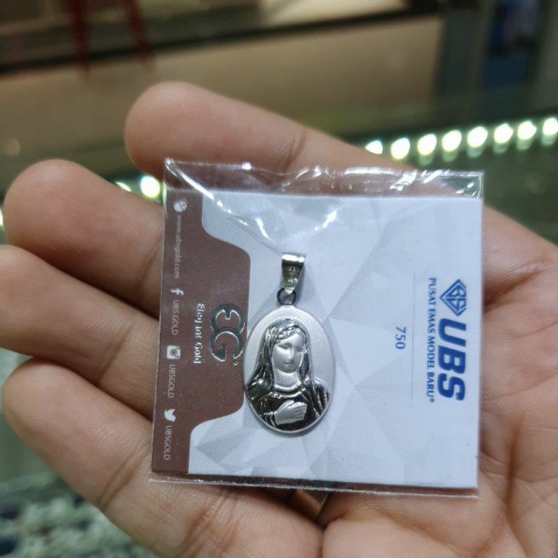 liontin emas 750 putih Bunda Maria