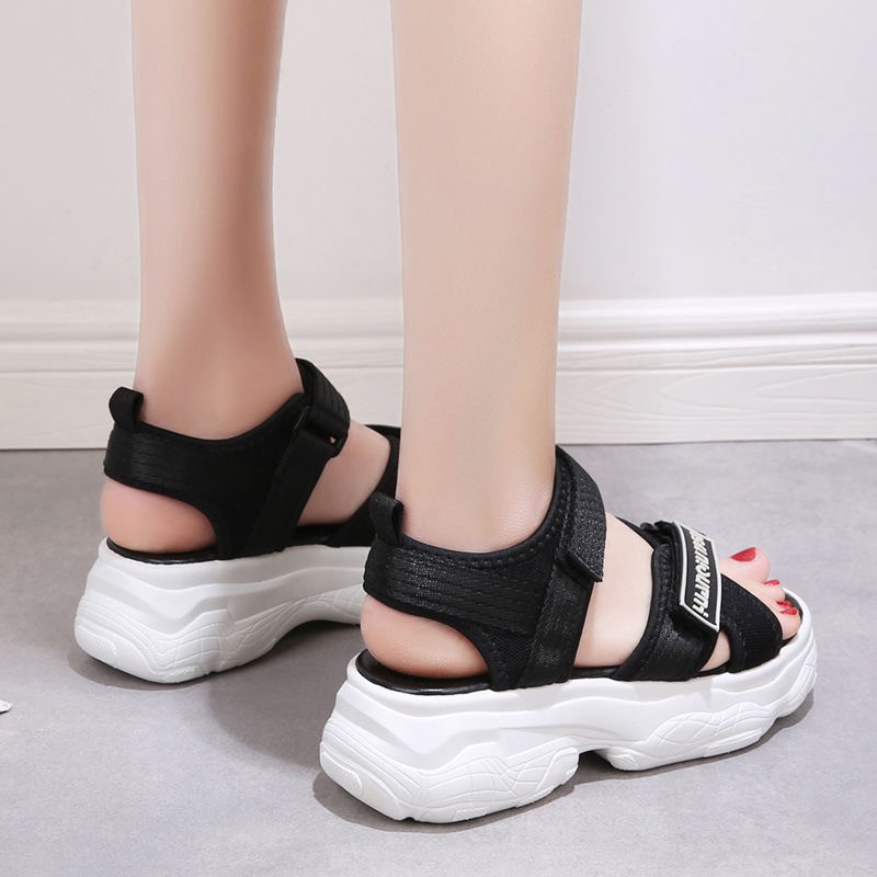 Sandal Wanita Wedges Outsole 5cm Velcro Sendal Cewek Elegan Model Terbaru Korean Style Murah