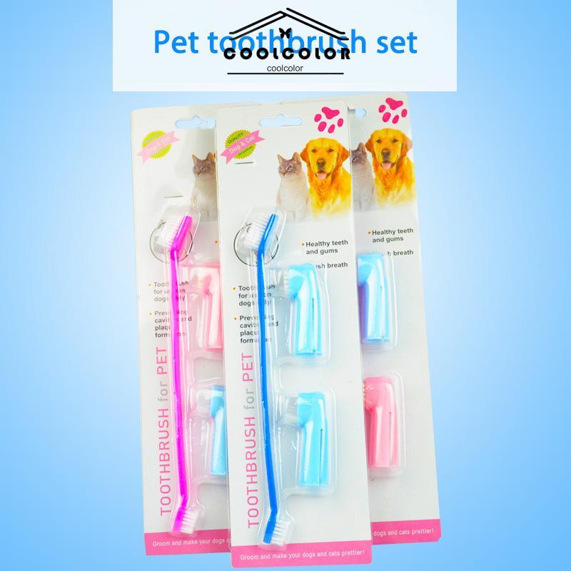 COD3 PCS Sikat Gigi Hewan Peliharaan Kepala Ganda Perlengkapan Pembersih Gigi Kucing Anjing- cl
