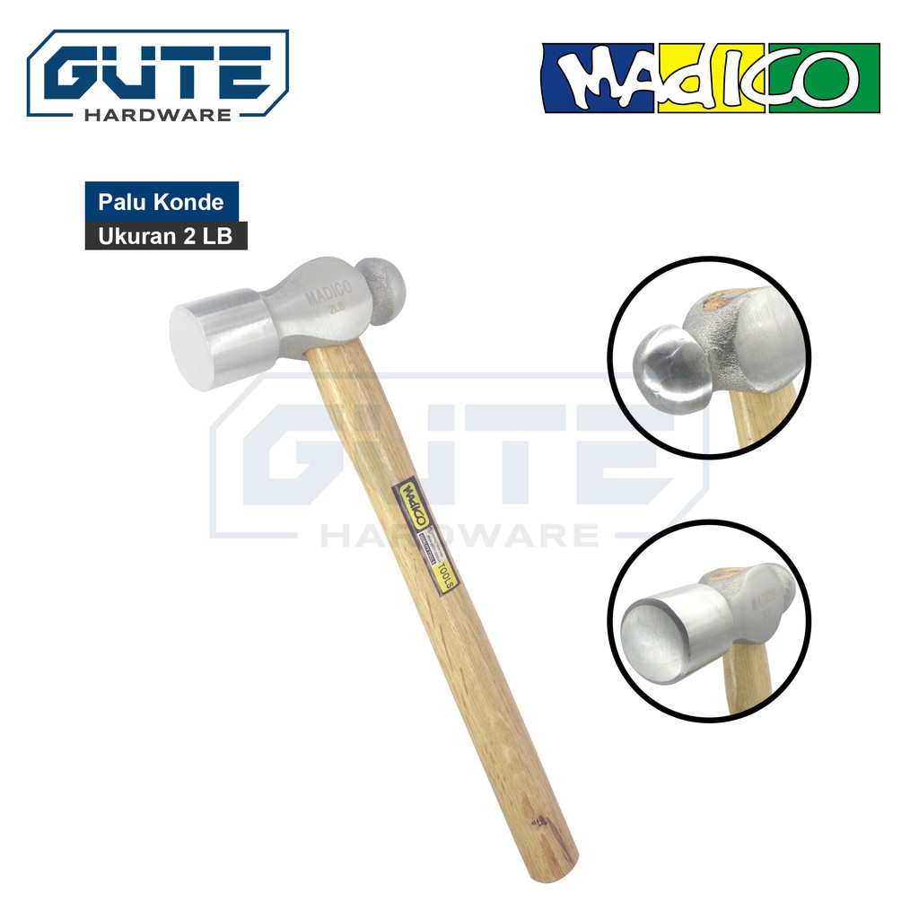 GUTE MADICO Palu Konde / Ballpein Hammer Gagang Kayu  1/2 LB 3/4 LB 1 LB