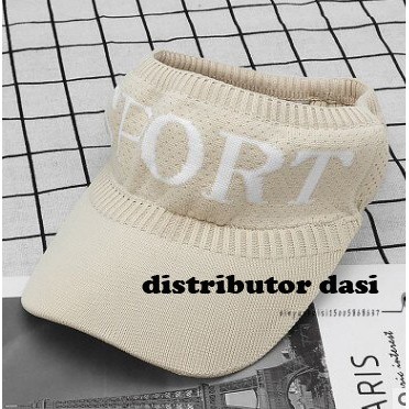 Topi wanita sport sun visor bahan rajut elastis hitam putih pink cream biru ready stok