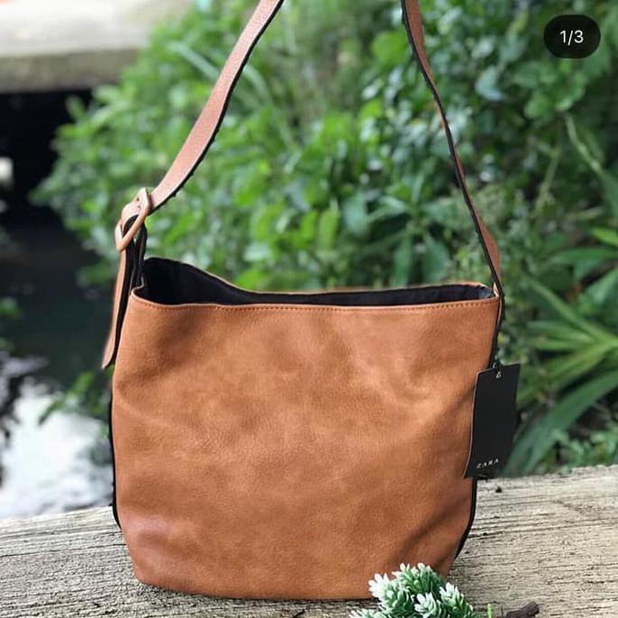 Fast Respon ..? Tas wanita zara sling hobo original import termurah,supplier tangan k1 - Cokelat Tua