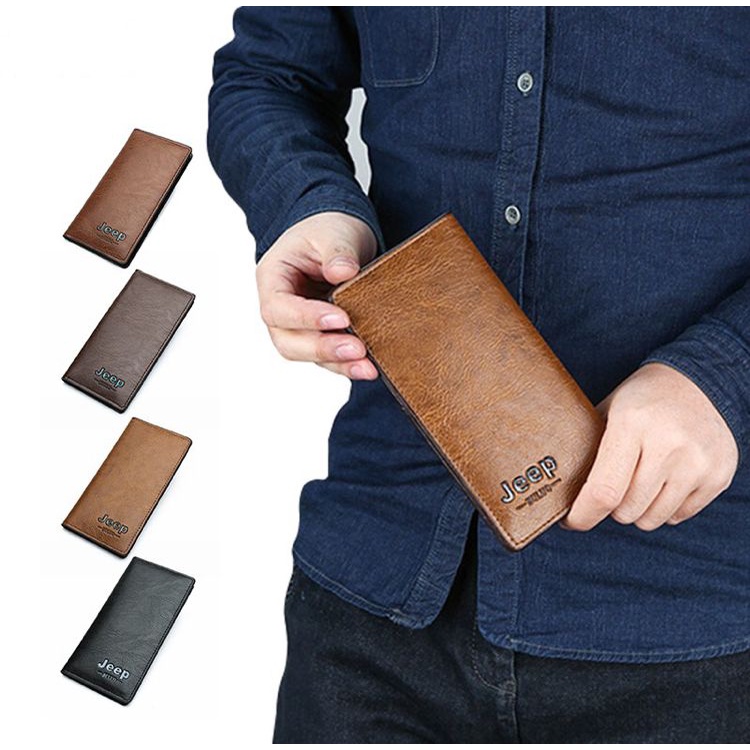 DOMPET PANJANG KULIT PRIA LIPAT TIPIS IMPORT LONG WALLET COWOK JEEP BULUO