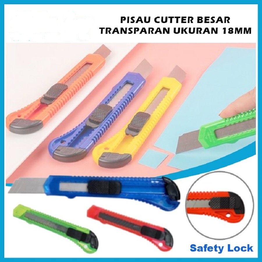 

PISAU CUTTER BESAR 18MM TRANSPARAN WARNA ALAT POTONG KERTAS TAJAM