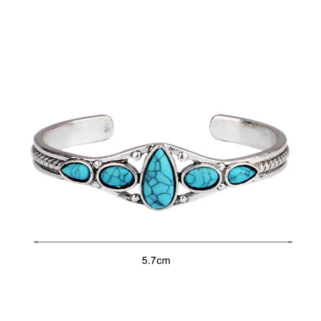 Hu Hu Hu Hu Hu Alat Bantu Pasang Kacamata♡ Gelang Bangle Open Desain Ukiran Hollow Out Hias Turquoise Gaya Vintage Untuk Wanita