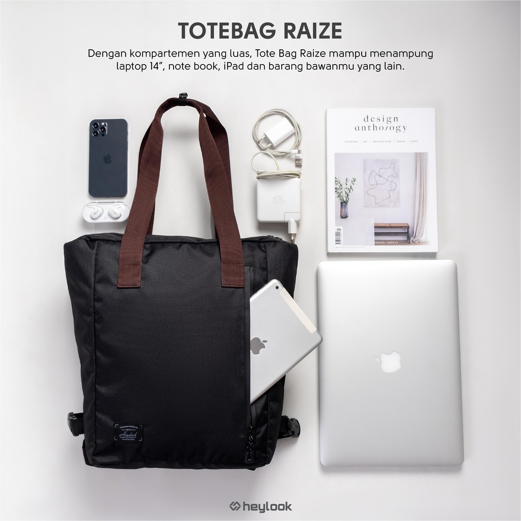 HEYLOOK Project - Tote Bag RAIZE Tas Ransel Laptop Tas Multifungsi Pria Tas Jinjing Pria Wanita Kuliah