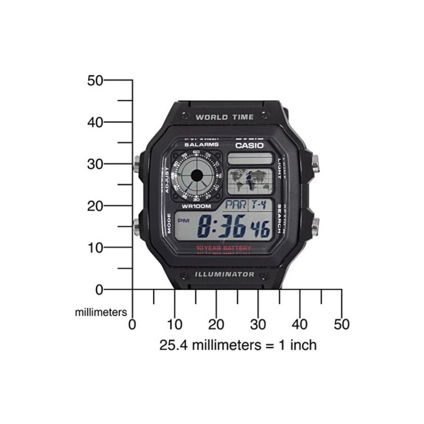 Casio General AE-1200WH-1A / AE1200WH-1A Jam Tangan Pria - Digital - Karet - Hitam