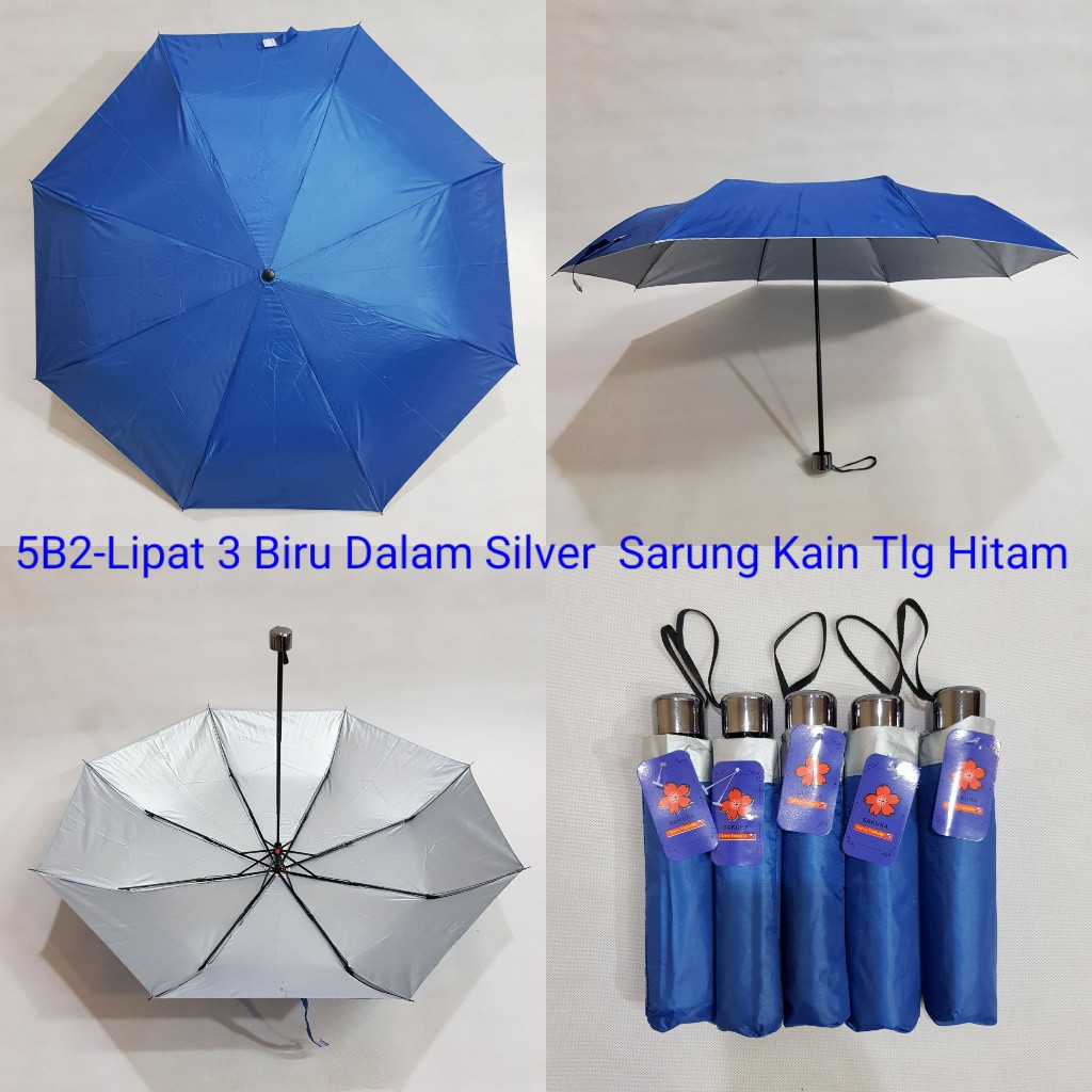 Sakura Payung Lipat 3 Polos Promosi Sarung (Khusus Biru)