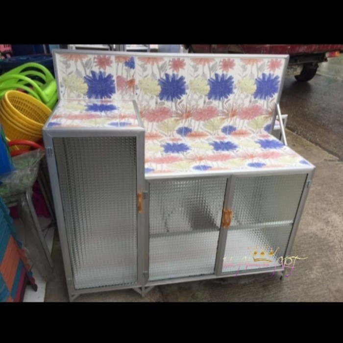 Lemari Dapur Sehat / Rak Piring Alumunium Kaca Tebal