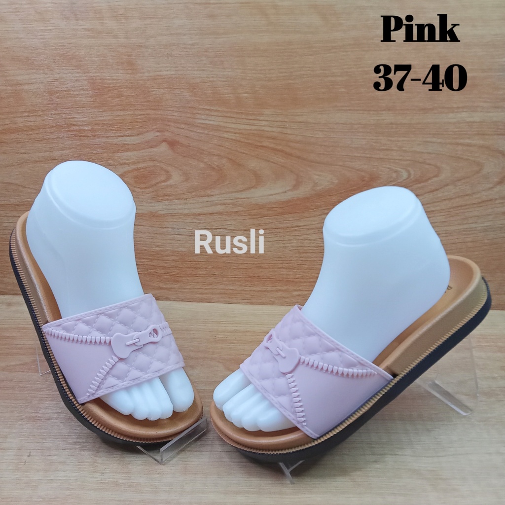 (COD) Selop Jelly Wedges Wanita Motif Resleting Balance 1968 S2