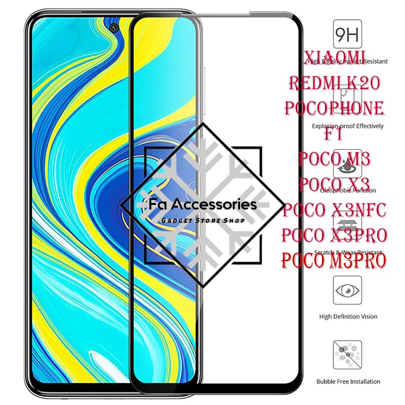 TEMPERED GLASS 5d full lem XIAOMI REDMI K20 pocophone F1 POCO M3 M3PRO X3 x3pro X5 X5PRO pro 5G NFC HITAM