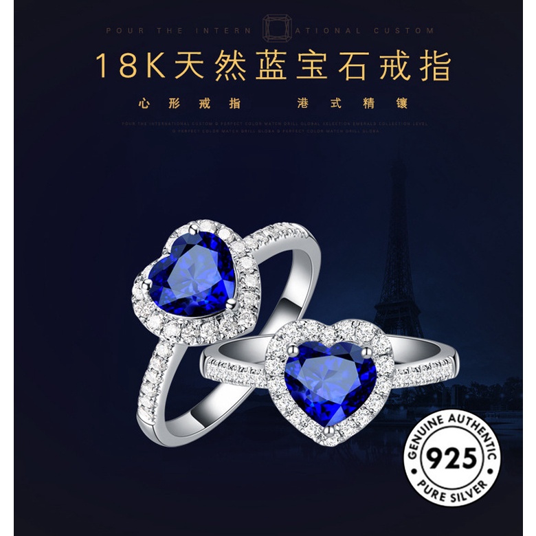 Cincin Sapphire Bentuk Hati Bahan S925 Silver