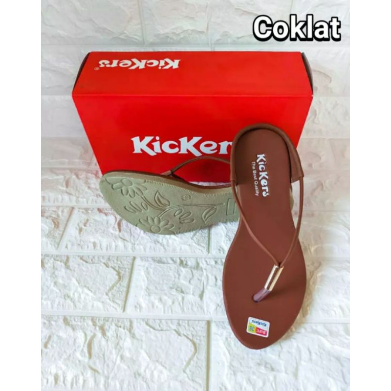 SANDAL JEPIT WANITA KICKERS TERBARU KEKINIAN SENDAL JAPIT CASUAL KASUAL FLAT FLIP FLOP SELOP SLOP