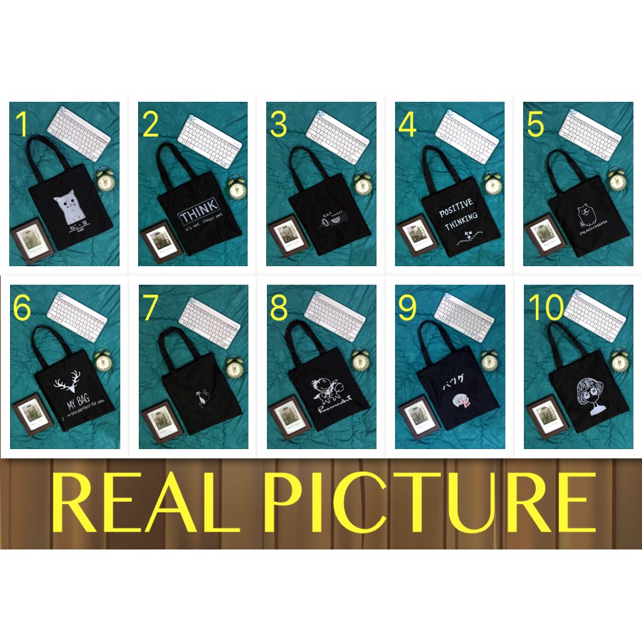 SALE WYK36B Tas Korea Hitam Simple Black Tote Bag Black Denier Impor New Part1 TKM