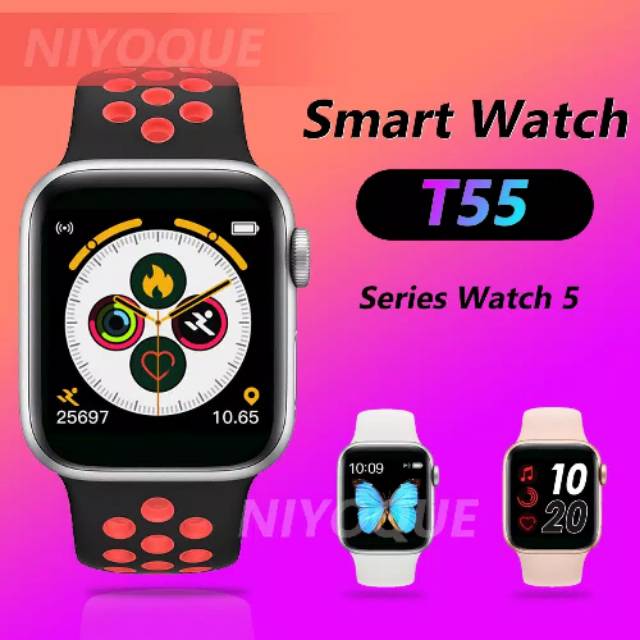 READY JAM TANGAN SMART WATCH T55 PRIA/WANITA FRE RUBBER JADI 2 TALI