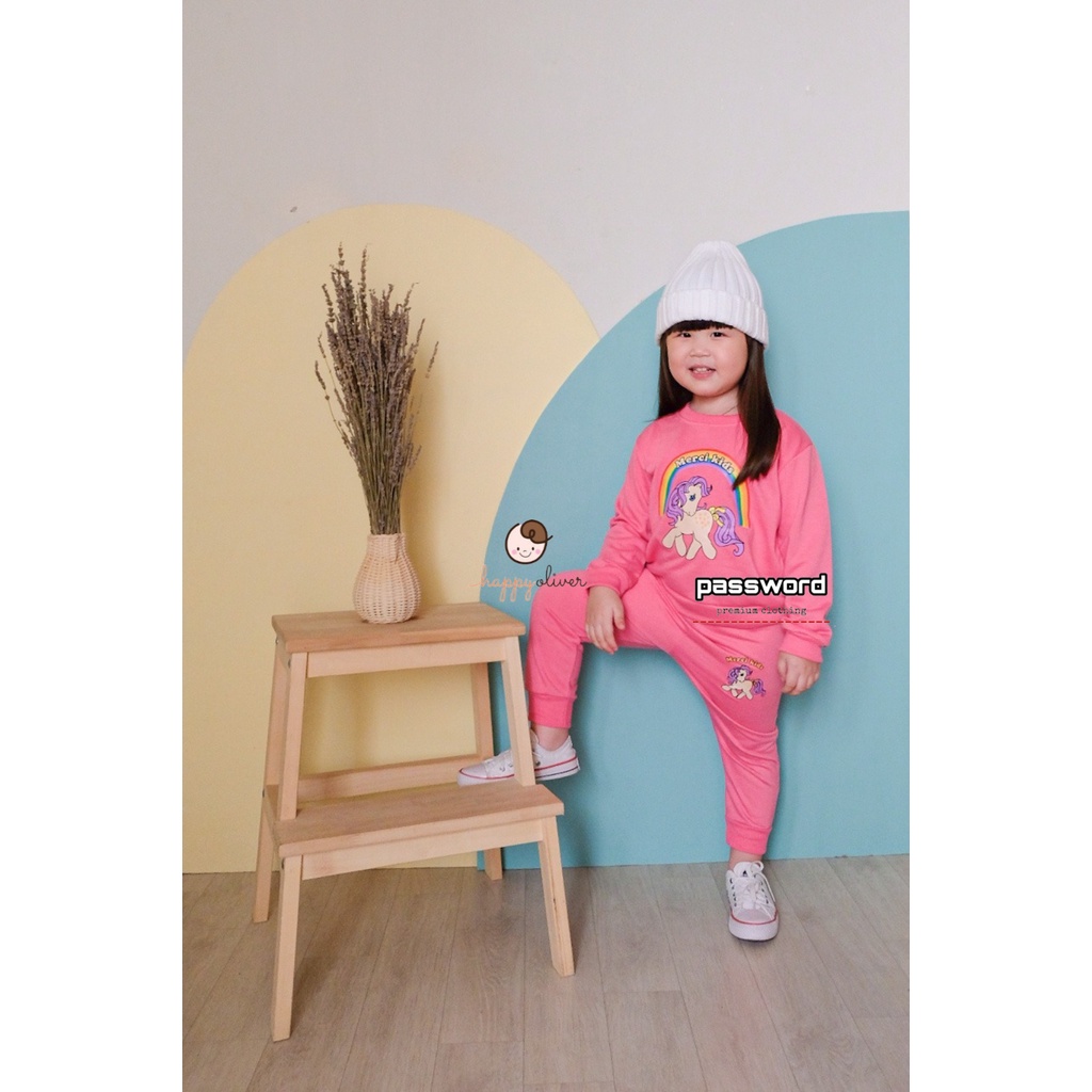 HappyOliver PASSWORD UNICORN MERCI Setelan Sweater 1 - 7 Tahun Baju Anak BerKualitas