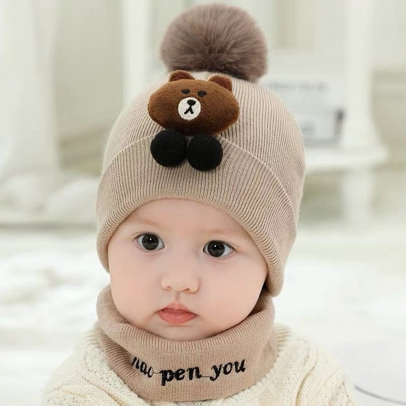 Topi Kupluk Bayi Polos Model Pompom Boneka Beruang Lucu Murah Laki Laki Perempuan Usia 0 3 6 bulan umur 1 2 3 Tahun thn