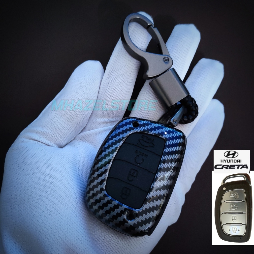 Gantungan kunci/cover sarung case/casing remote keyless mobil hyundai creta hyundai stargazer kualitas premium bahan carbon