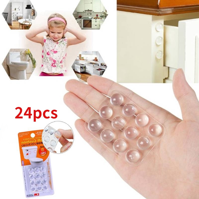 24pcs/set Self-adhesive Silikon Pintu Lemari Crash Pad Anti-Tabrakan Pads Silencing Pad Stiker Laci Damper Buffer Closestool Cushion Shock Absorber