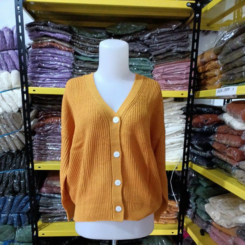 KARDIGAN RAJUT RARA 7 GATE  TEBAL RICHI STORE-Mustard