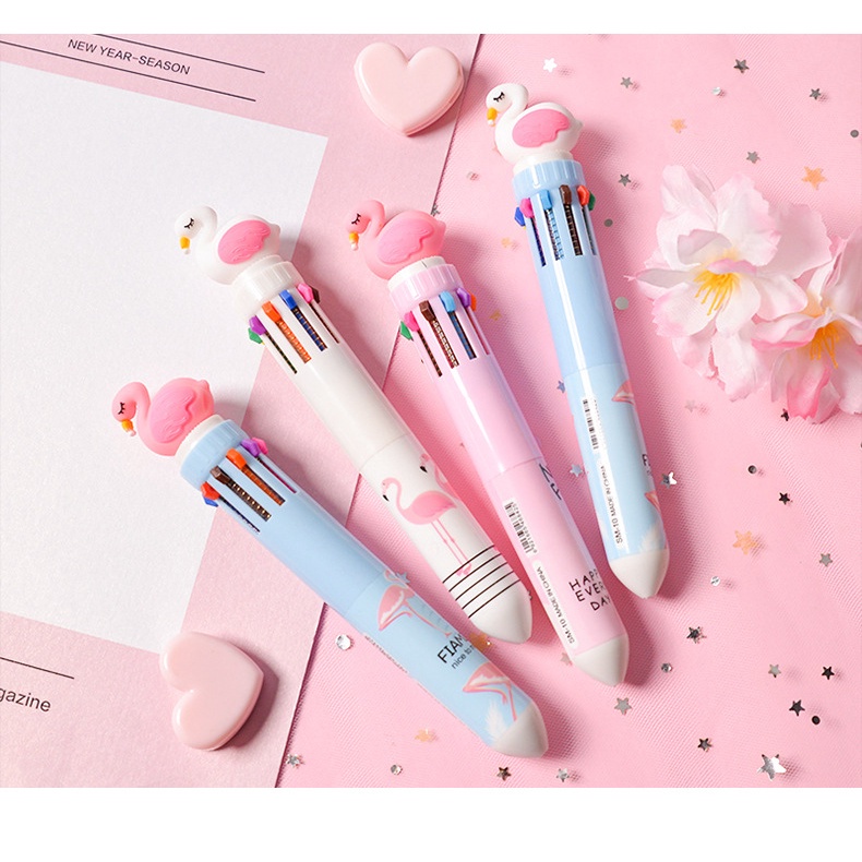 1 pcs 4 Gaya 10 Warna Kawaii Berwarna Bolpoin Flamingo Transparan Kartun Multi Warna Mengubah Pena Bola Pen Untuk Anak-Anak