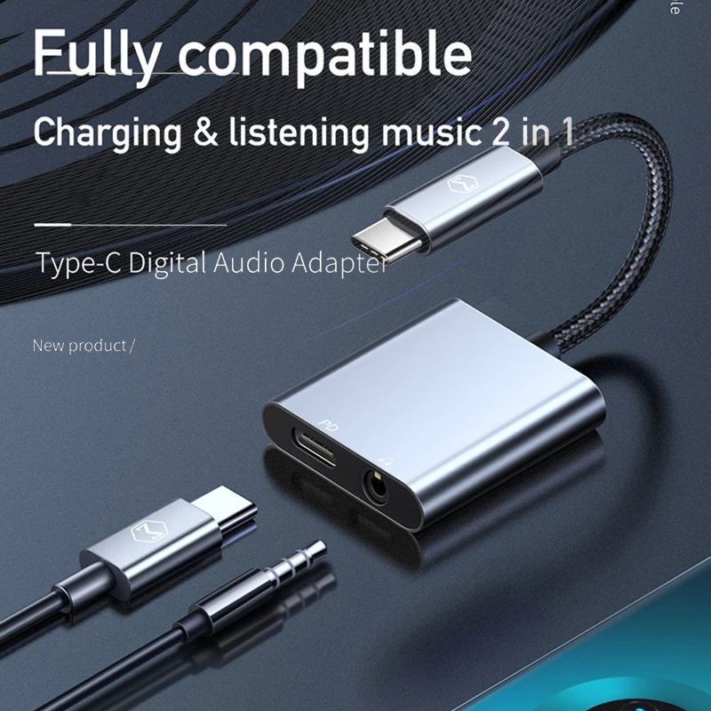 Mcdodo Audio Converter iPad Pro Galaxy Note20 Type C To Aux 3.5mm To type C Input PD 60W Fast Charge