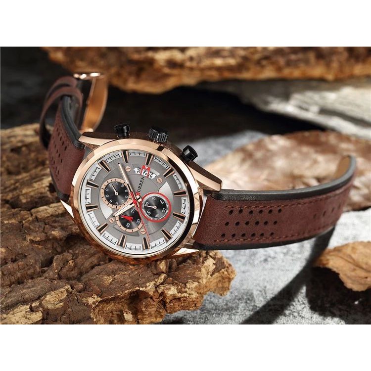 CURREN 8290 Jam Tangan Pria Analog Tali Kulit Chronograph Aktif WATCHKITE WKOS