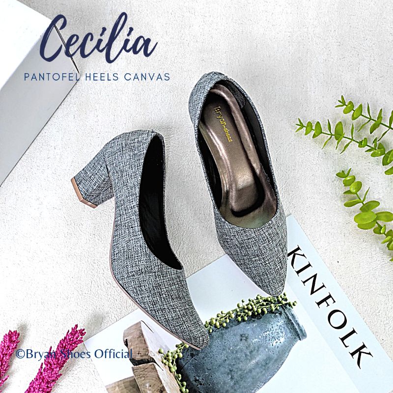 Bryan Cecilia Pantofel Heels Tahu Canvas Sepatu Kantor Formal Jumbo Bigsize Oversize 36-40 41 42 43