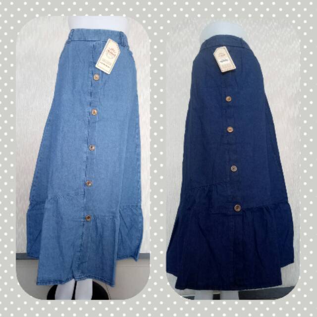 Rok panjang jeans kancing depan