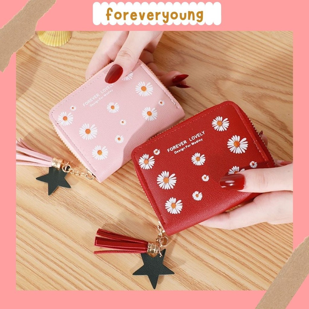 (Fy)Dompet Wanita Kecil Motif Bunga Daisy Dompet Kecil Wanita import motif Bunga