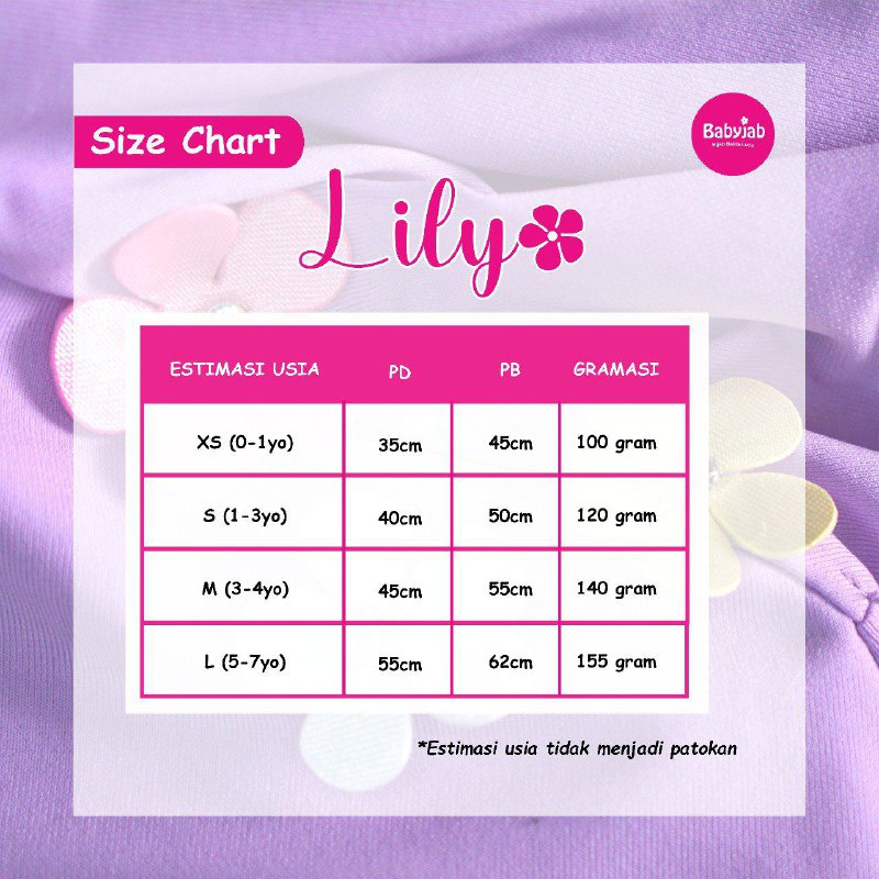 Babyjab Lily Hijab Anak Perempuan Lucu - Baby Jab Bayi Perempuan Cantik - Kerudung Kecil Balita Imut Usia 0 1 2 3 4 5 6 7 Tahun