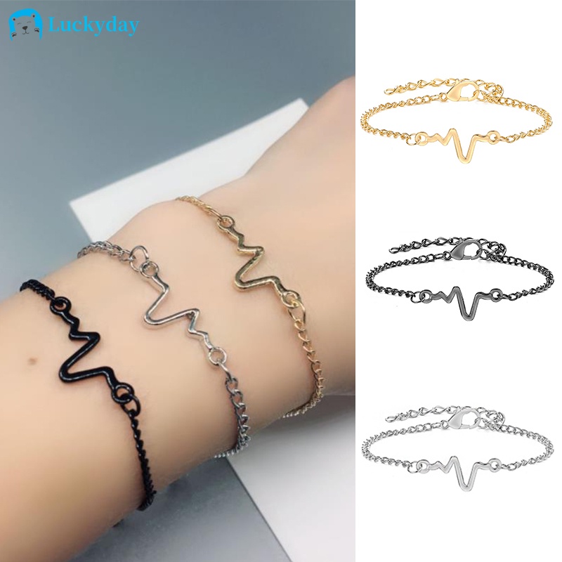 YEEZII Korean Fashion Gold Silver Cool Chain Heartbeat Pendant Metal Bracelet for Women Gift