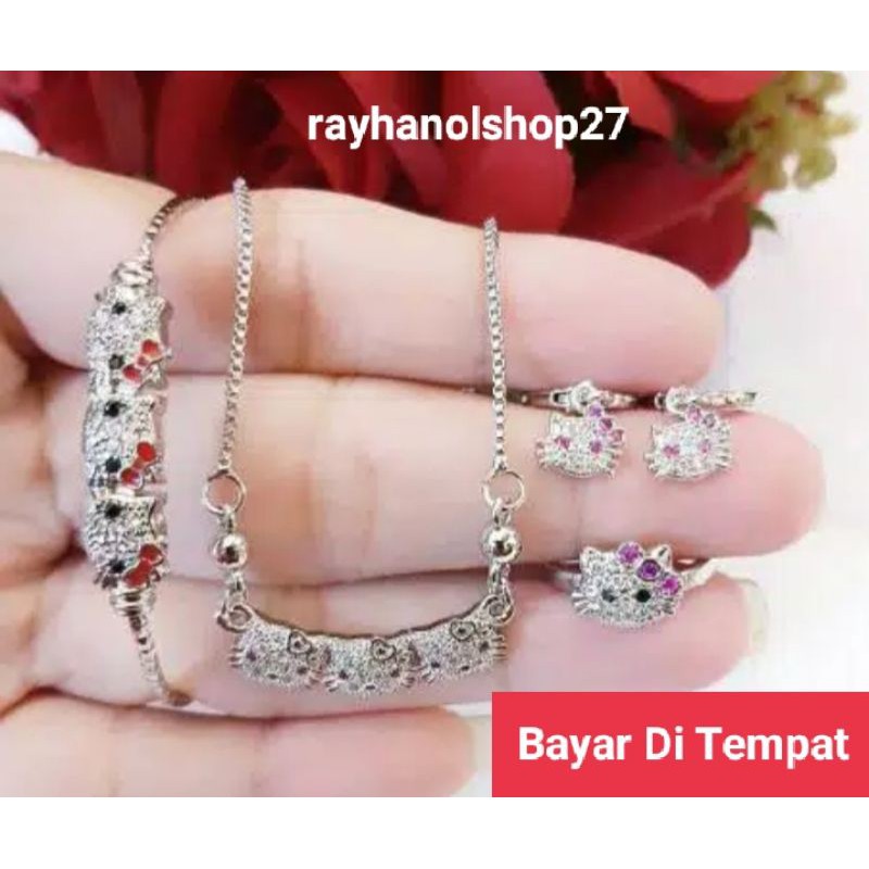 perhiasan anak anak motif hello Kitty Silver Anti karat asli titanium