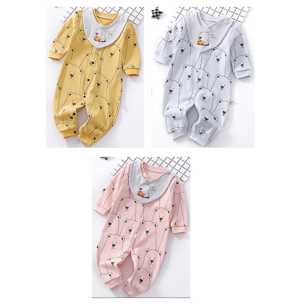 Baju bayi /jumper bayi / romper bayi/ baju lengan panjang bayi + BIB