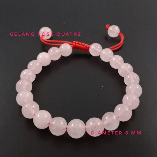 Gelang Batu Natural Rose Quartz Model Tali Serut Shambala