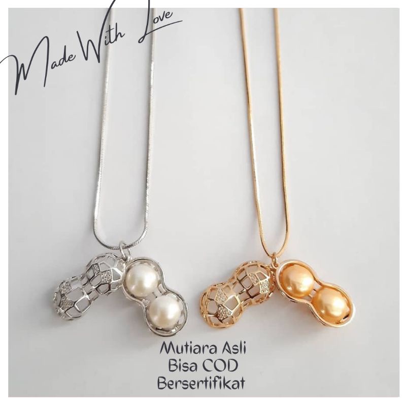 Kalung Liontin Kacang mutiara asli lombok bersertifikat