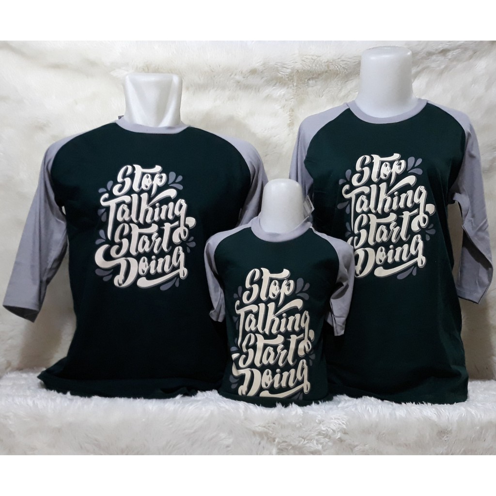 Kaos Couple Sarimbit Raglan Stop Talking hijau abu yeluzi