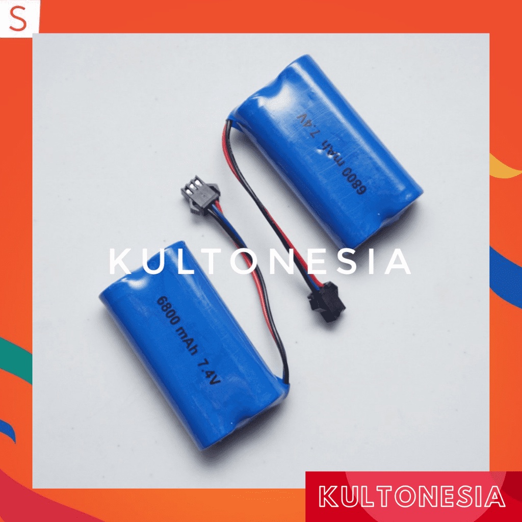 Baterai LI-iON 7.4V-6800mAh Untuk Mobil RC Socket Hitam 3Pin 18650 2x