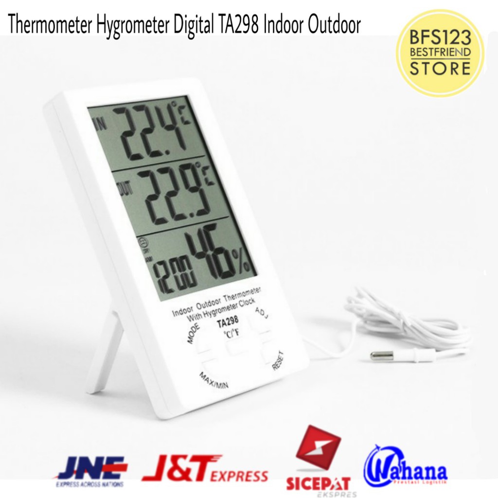 Termometer Hygrometer Clock Digital TA298 Indoor Outdoor