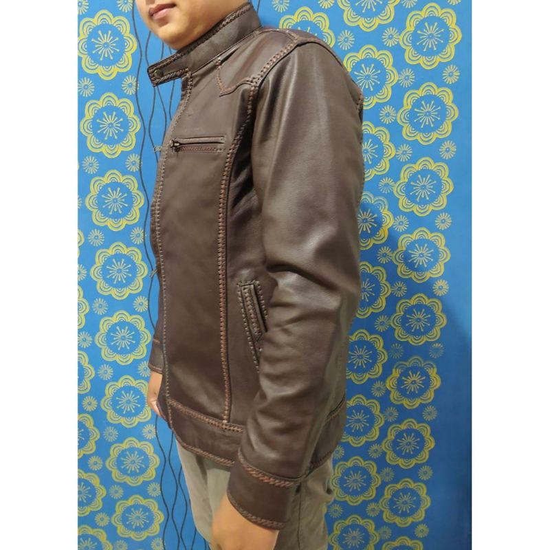 Jaket Kulit Domba Asli Pria Elegant Brownie ARL 033 Silverstone RFLA Ariel Noah 90 sulam terlaris