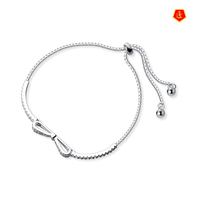 [Ready Stock]925 Silver Diamond Bow Bracelet Women's Simple Ins Style