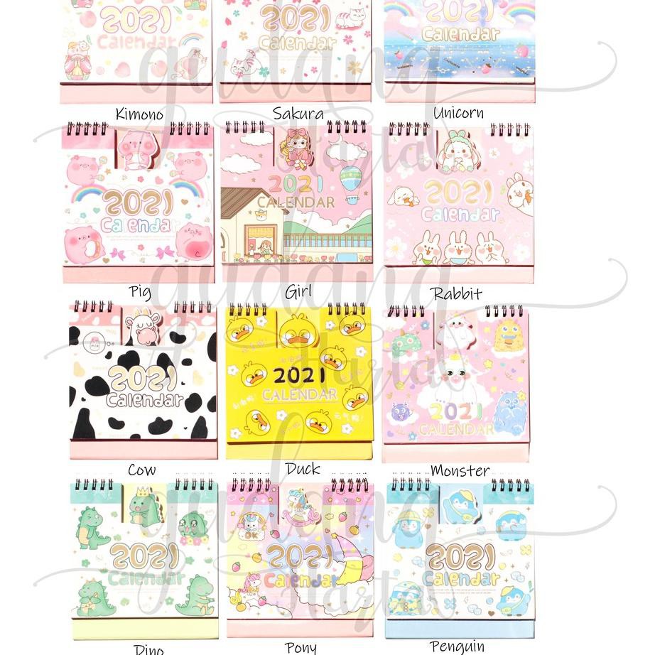 

MALL Kalender Meja 2021 Kotak Lucu Calender Duduk Penguin Unicorn Dino Cow Pig Sapi Kucing Cat GH