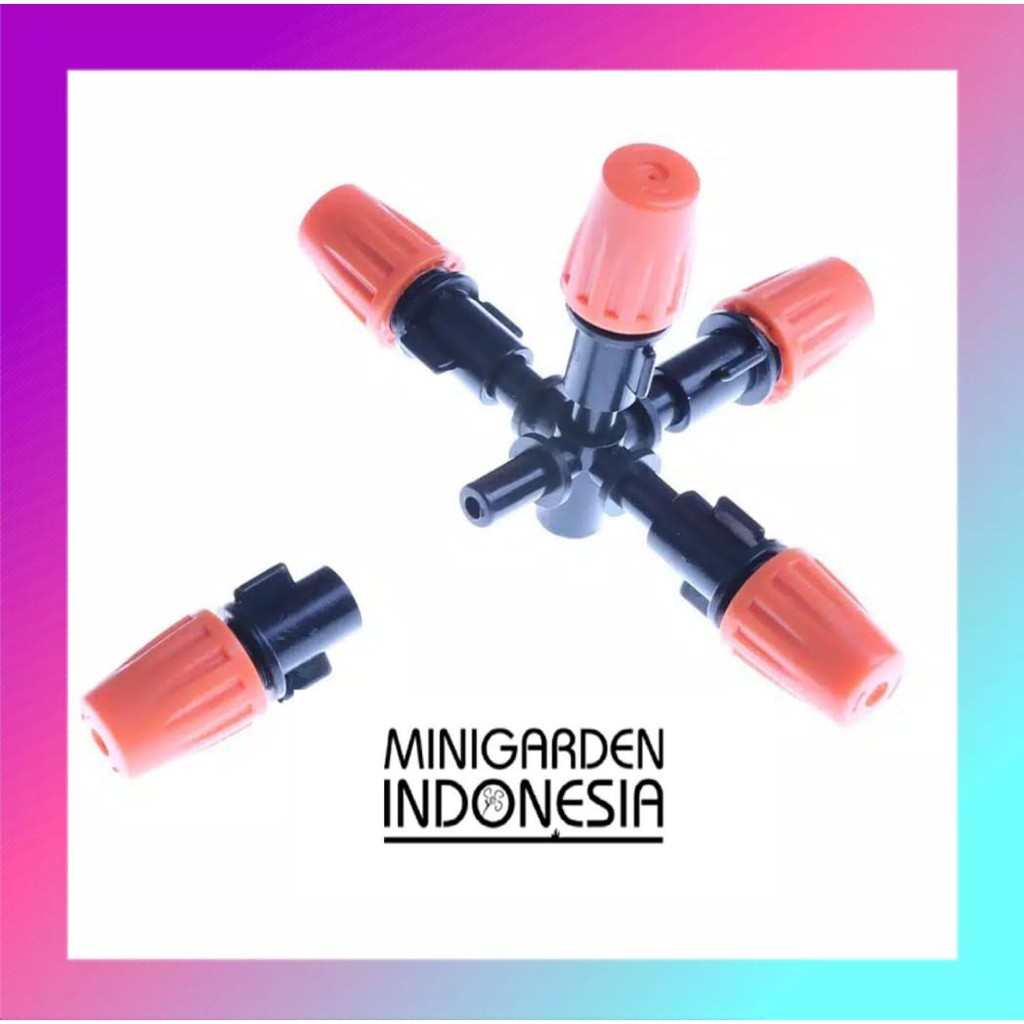 SPRAYER KABUT 5 ARAH CABANG HEAD MIST NOZZLE ORANGE + fitting 5 way sprinkler siram irigasi taman