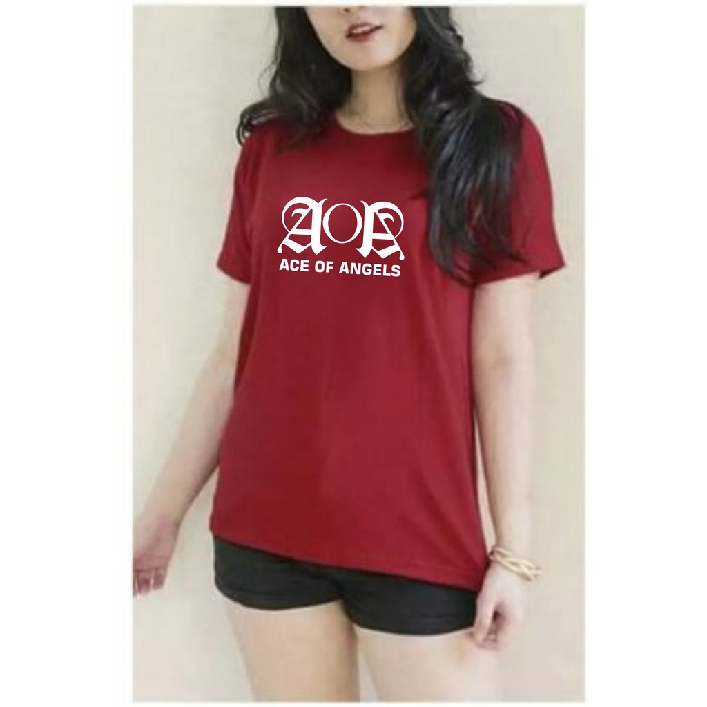 Kaos oblong distro wanita lengan pendek AOA kaos pria dan wanita