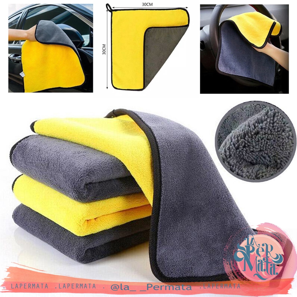 Lap Microfiber Mobil Tebal Lembut 2 Warna Anti Lecet 30x30 Premium - LPM Shop